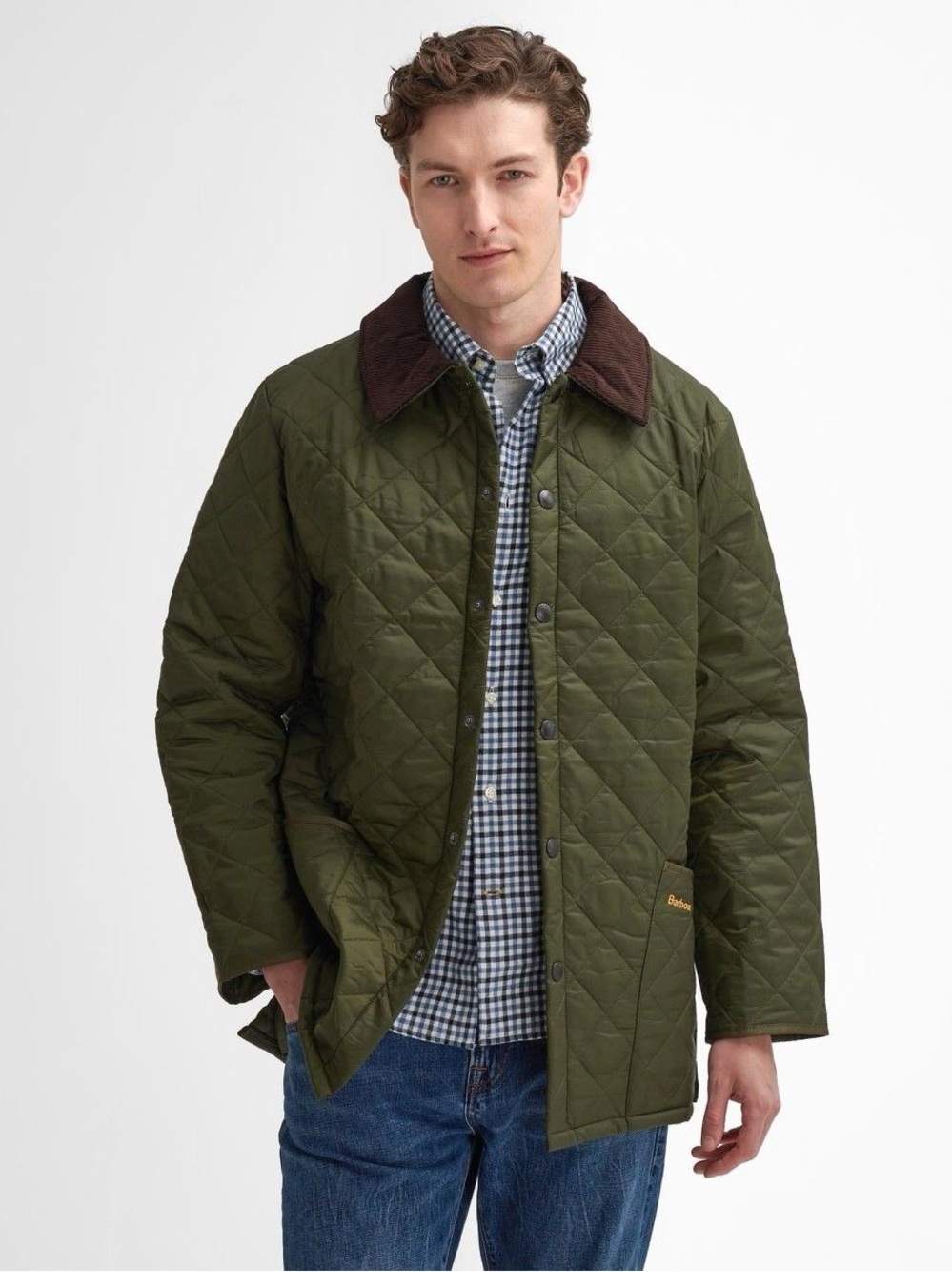 BABOUR Liddesdale Quilt Green Jacket with Brown Corduroy Collar